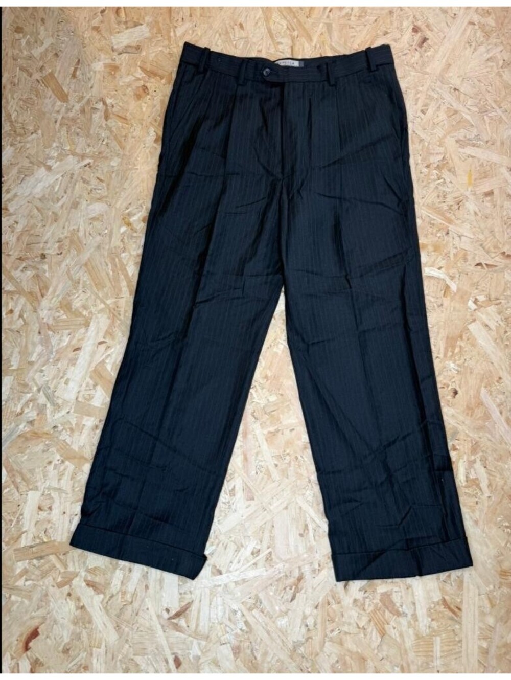 Replica Design Innovation Pants Womens 34x29 Charcoal Gray Pinstripe Pleated
